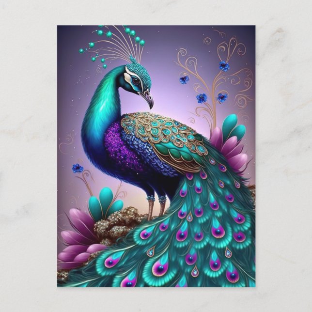 Carte Postale Belle couleur Peacock Paon Bird faune (Devant)