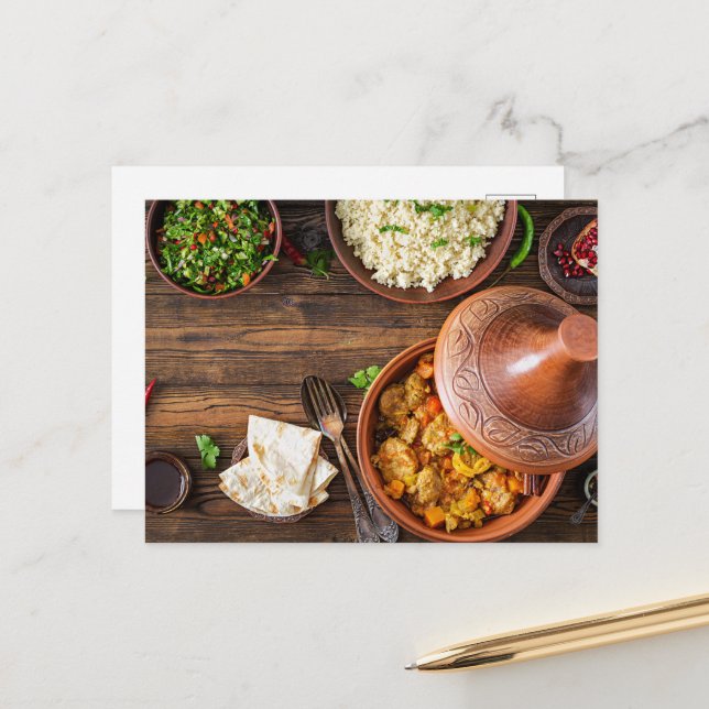 Carte Postale Belle cuisine marocaine Tajine Maroc (Devant/Arrière en situation)