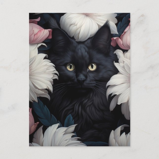 Carte Postale Belle Cute Chat Parmi Les Fleurs (Devant)