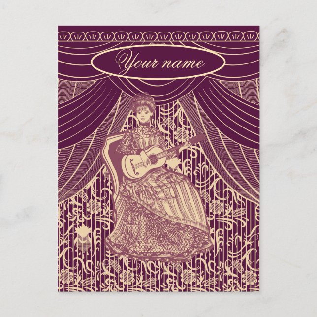 Carte Postale Belle dame avec guitare (Devant)