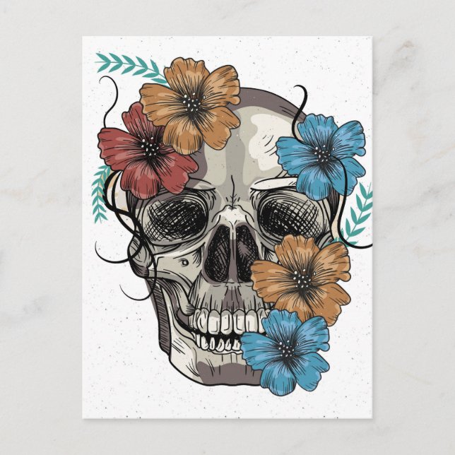 Carte Postale Belle drôle mort mexicaine Femme tête crâne (Devant)