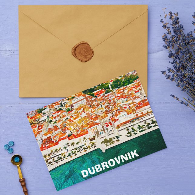 Carte Postale Belle Dubrovnik Croatie Aquarelle Paint (dubrovnik croatia vintage watercolor postcard)