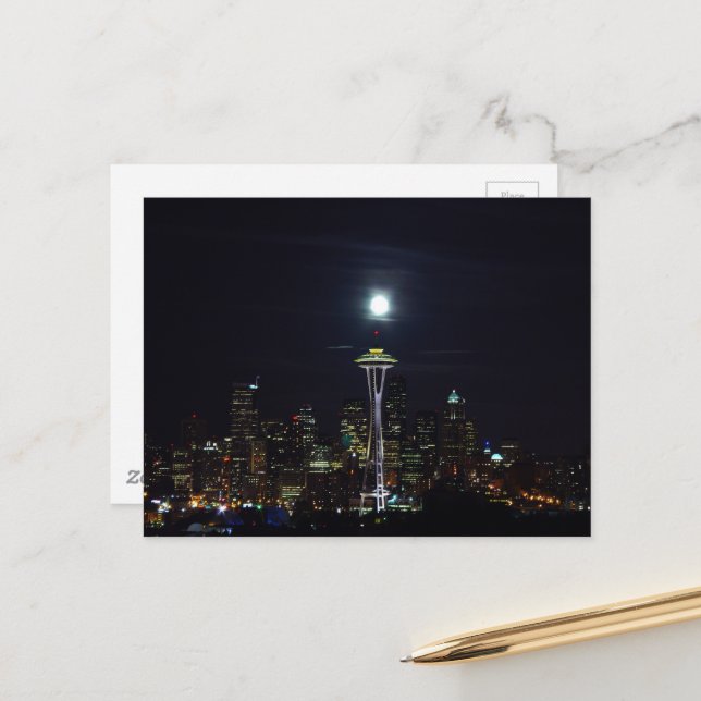 Carte Postale Belle Emerald City Seattle Space Needle Postca (Devant/Arrière en situation)