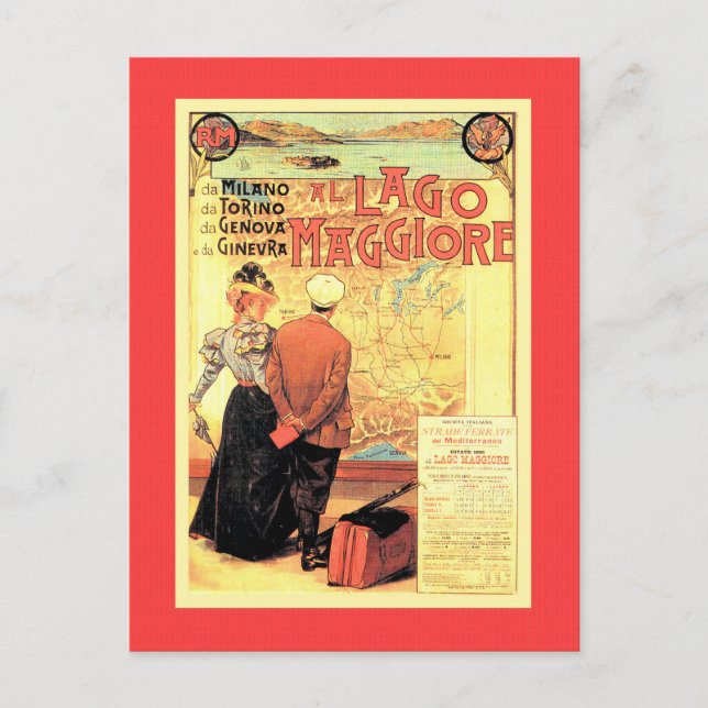 Carte Postale Belle Epoque 1899 Italien poster de voyage ferrovi (Devant)