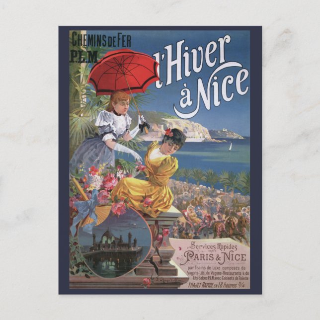 Carte Postale Belle Epoque Nice Voyage hiver Poster (Devant)
