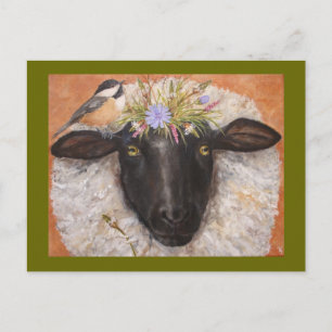 Carte postale Belle et Chicky (mouton et poulet)