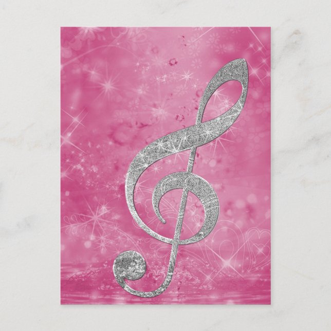 Carte Postale Belle étincelle effet de brillance argent treble c (Devant)
