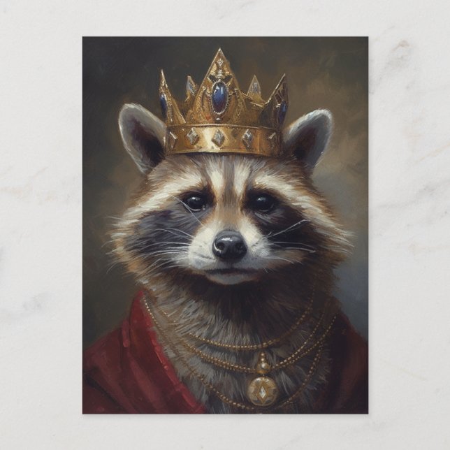 Carte Postale Belle Fairytale Raccoon dans une couronne (Devant)