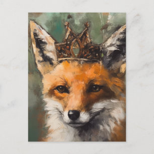 Carte Postale Belle Fairytale Renard rouge dans une couronne