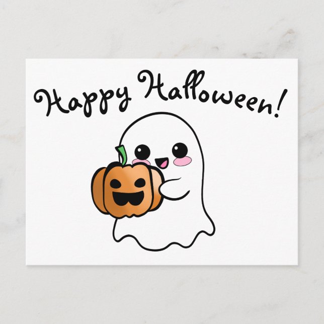 Carte Postale Belle Fantôme et Citrouille Bonne Halloween (Devant)