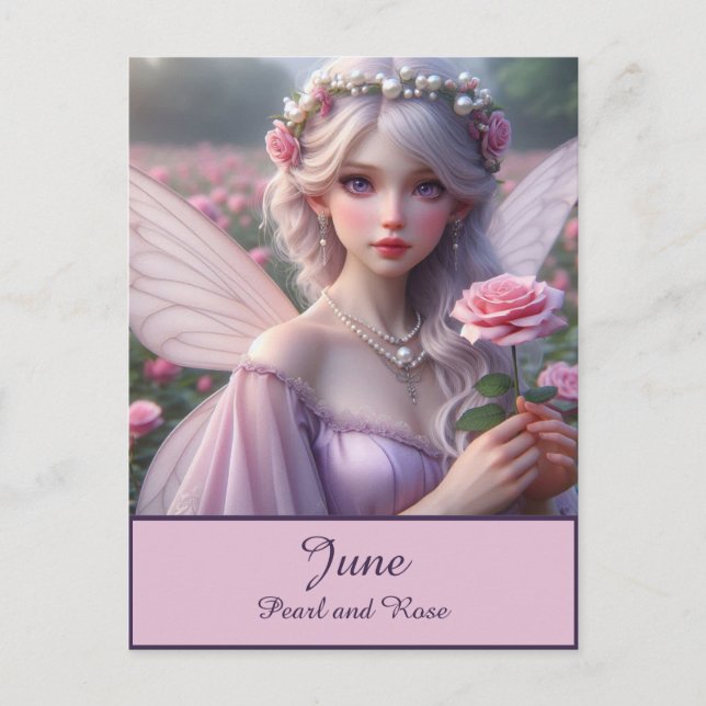 Carte Postale Belle fée de juin en Rose (Devant)