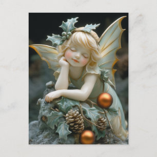 Carte Postale Belle fée en porcelaine Ornement de houx et de pom