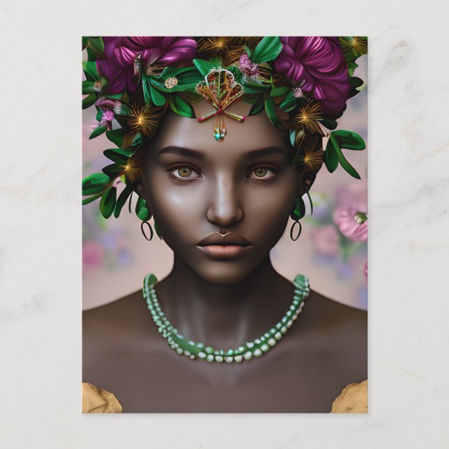 Carte Postale Belle femme afro-américaine aux fleurs (Devant)