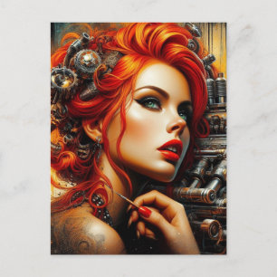 Carte Postale Belle Femme Aux Cheveux Rouges Steampunk