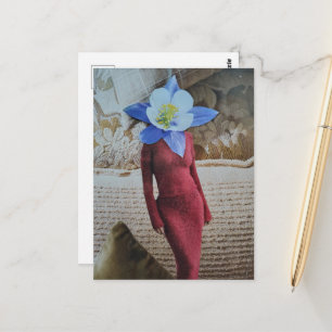 Carte Postale Belle femme avec collage de tête de fleur