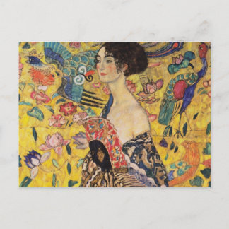 Carte Postale Belle femme avec ventilateur par Klimt