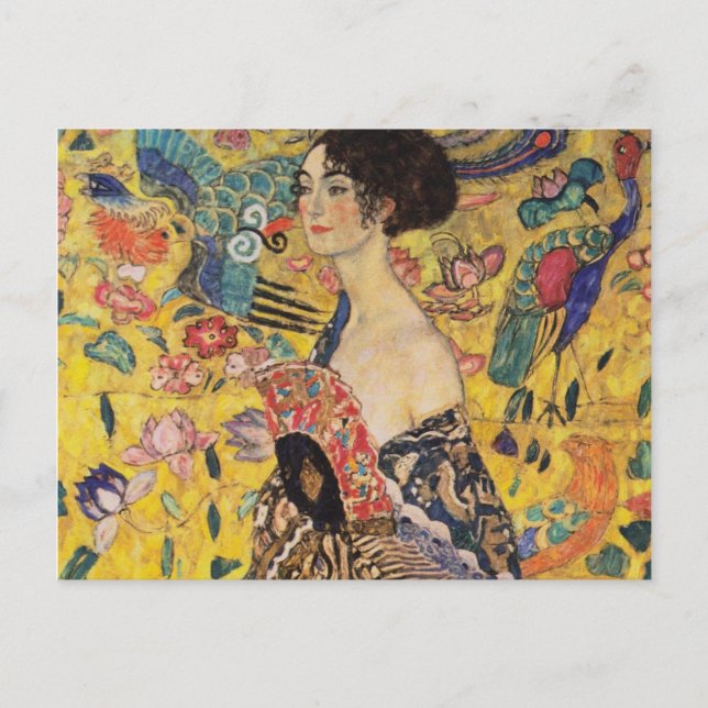 Carte Postale Belle femme avec ventilateur par Klimt (Devant)