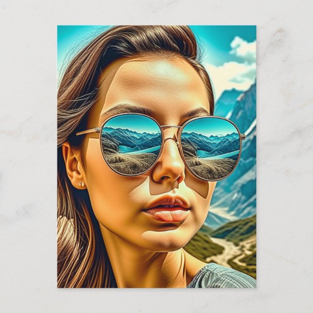 Carte Postale Belle femme dans les lunettes de soleil La réflexi (Devant)