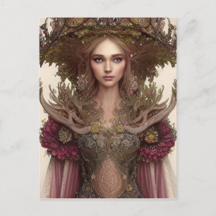 Carte Postale Belle Femme de Plantes et Fleurs Forêts