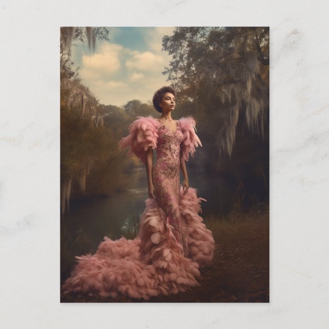 Carte Postale Belle femme en robe rose (Devant)