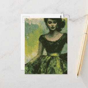 Carte Postale Belle femme en robe verte des années 1950