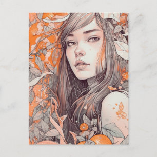 Carte Postale Belle Femme et Oranges