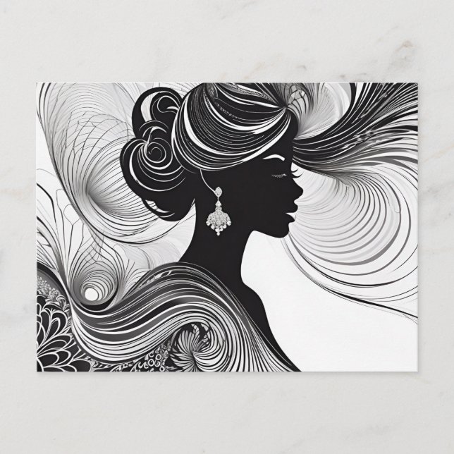 Carte Postale Belle femme moderne noire enchantée (Devant)