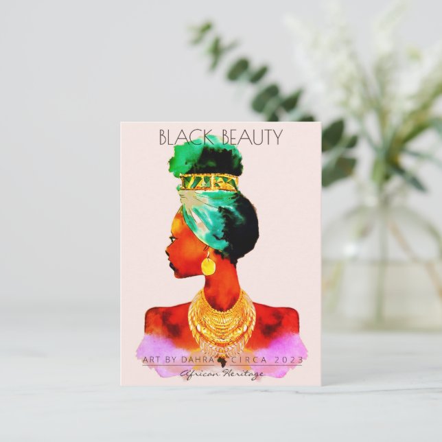 CARTE POSTALE BELLE FEMME NOIRE AFRICAINE REINE OR NECKLACE (Debout devant)
