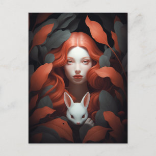 Carte Postale Belle Fille Red Haired tenant Un Lapin