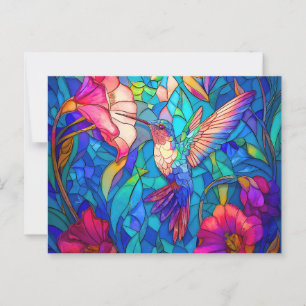 Carte Postale Belle Fleur de colibri Jardin Vitrail