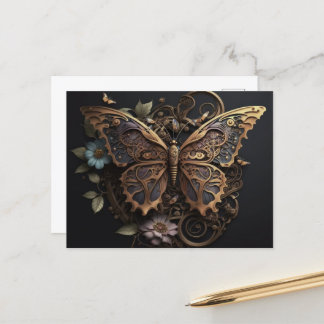 Carte Postale Belle Fleurs Vintages Papillon Steampunk