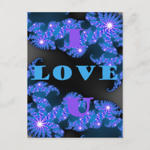 Carte Postale Belle Galactique Blue Love Texte Motif Design,