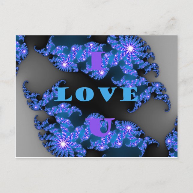 Carte Postale Belle Galactique Blue Love Texte Motif Design, (Devant)