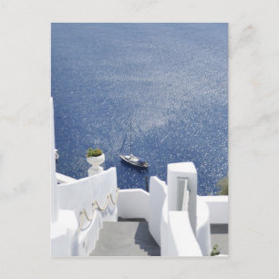 Carte Postale Belle Grèce Santorin Mer Bleue Maison Blanche