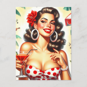 Carte Postale Belle illustration de femme rétro
