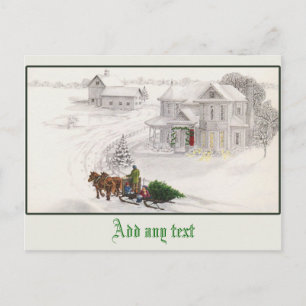 Carte Postale Belle illustration Vintage Scène Neige