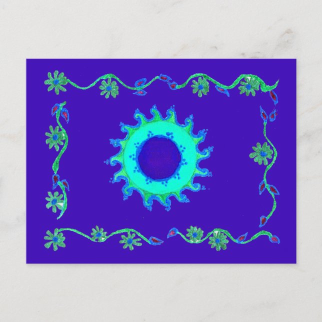 Carte Postale Belle Iridescente Blue Floral Art peinture à l'hui (Devant)