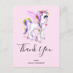 Carte Postale Belle licorne avec Rainbow Mane Merci