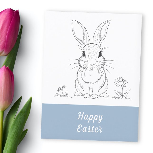 Carte Postale Belle ligne de lapin - Bonne Pâques (Cute Rabbit Line Art - Happy Easter Postcard)