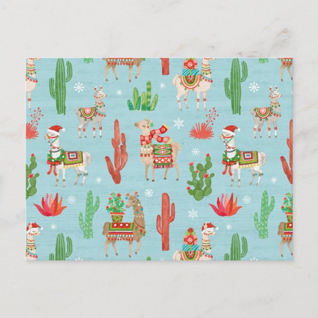 Carte Postale Belle Llamas Noël Lumière Motif Turquoise (Devant)