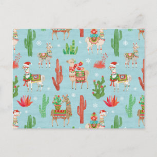 Carte Postale Belle Llamas Noël Lumière Motif Turquoise