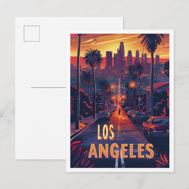 Carte Postale Belle Los Angeles USA Illustration Travel (Devant / Derrière)