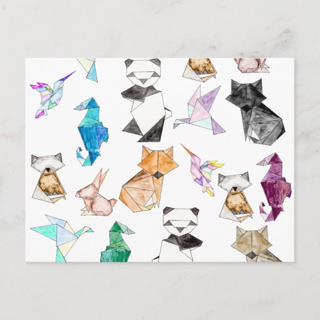 Carte Postale Belle main dessinée en papier géométrique Origami  (Devant)