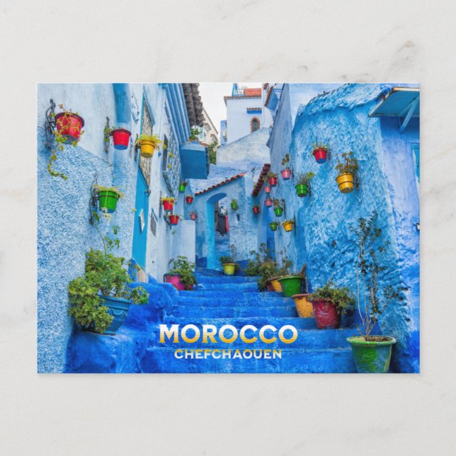 Carte Postale Belle Médina Nord Marocaine Bleue Ville (Devant)