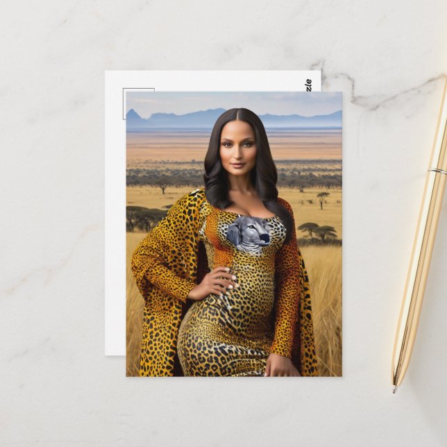 Carte Postale Belle Mona Lisa Sur Safari (Devant/Arrière en situation)