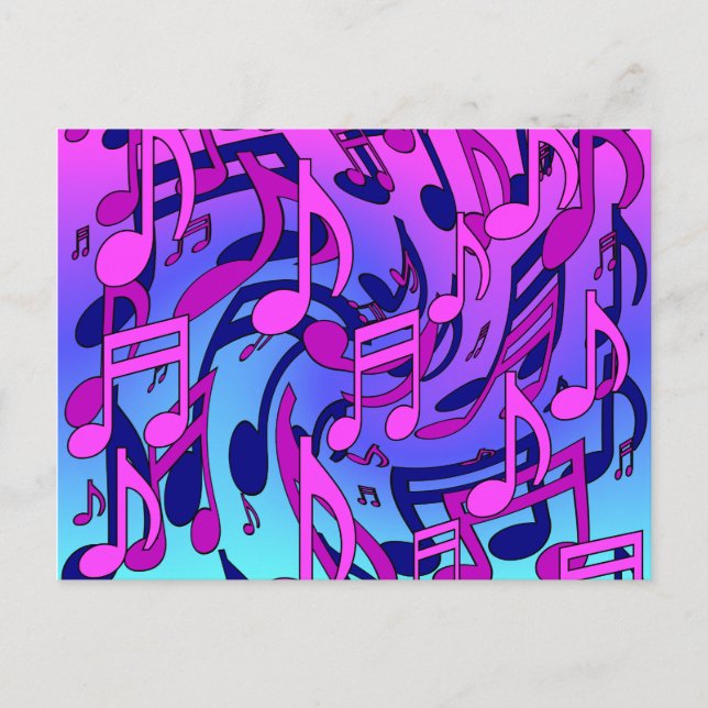 Carte Postale Belle Musique Notes vives Pink Purple Blue Aqua (Devant)