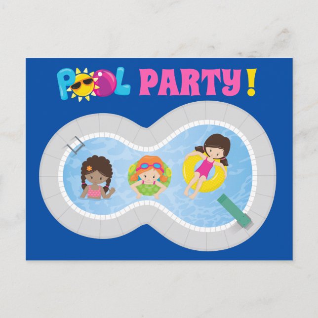 Carte Postale Belle natation Filles Anniversaire Piscine Invitat (Devant)