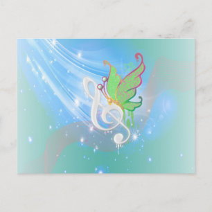Carte Postale Belle note de musique blanche cool vive papillon