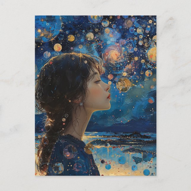 Carte Postale Belle Nuit de Fille à l'océan Médias mixtes (Devant)