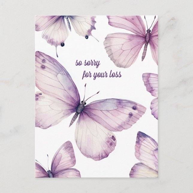 Carte Postale Belle Papillons pourpres DÉSOLÉ POUR PERTE (Devant)